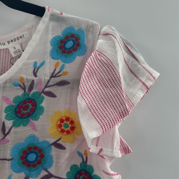 3for$20 Perch Blu Peper Anthropologie Embroidered Floral Stripe Design Small - Picture 3 of 5